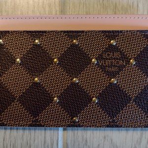 Damier Ebene Studded Card Holder Rose Ballerine